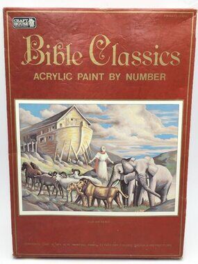 Vintage Noah Ark Paint By Number Kit Sealed Craft House 10x14